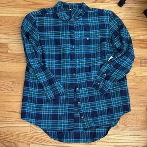 Navy and Teal Plaid Women's Button Down Shirt